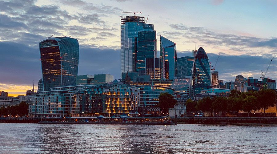 London business district, building near body of water