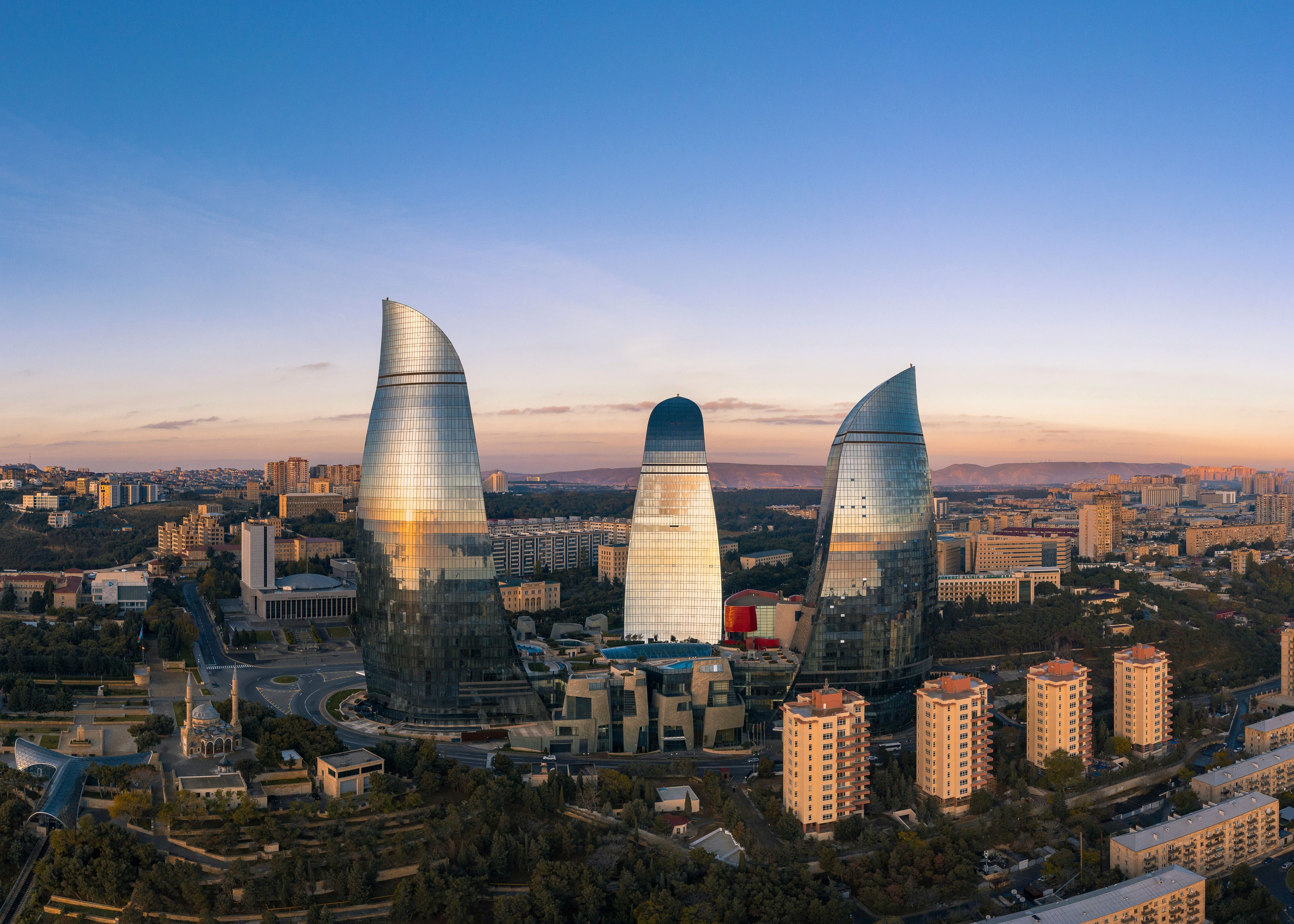 Baku skyline under blue sky during daytime